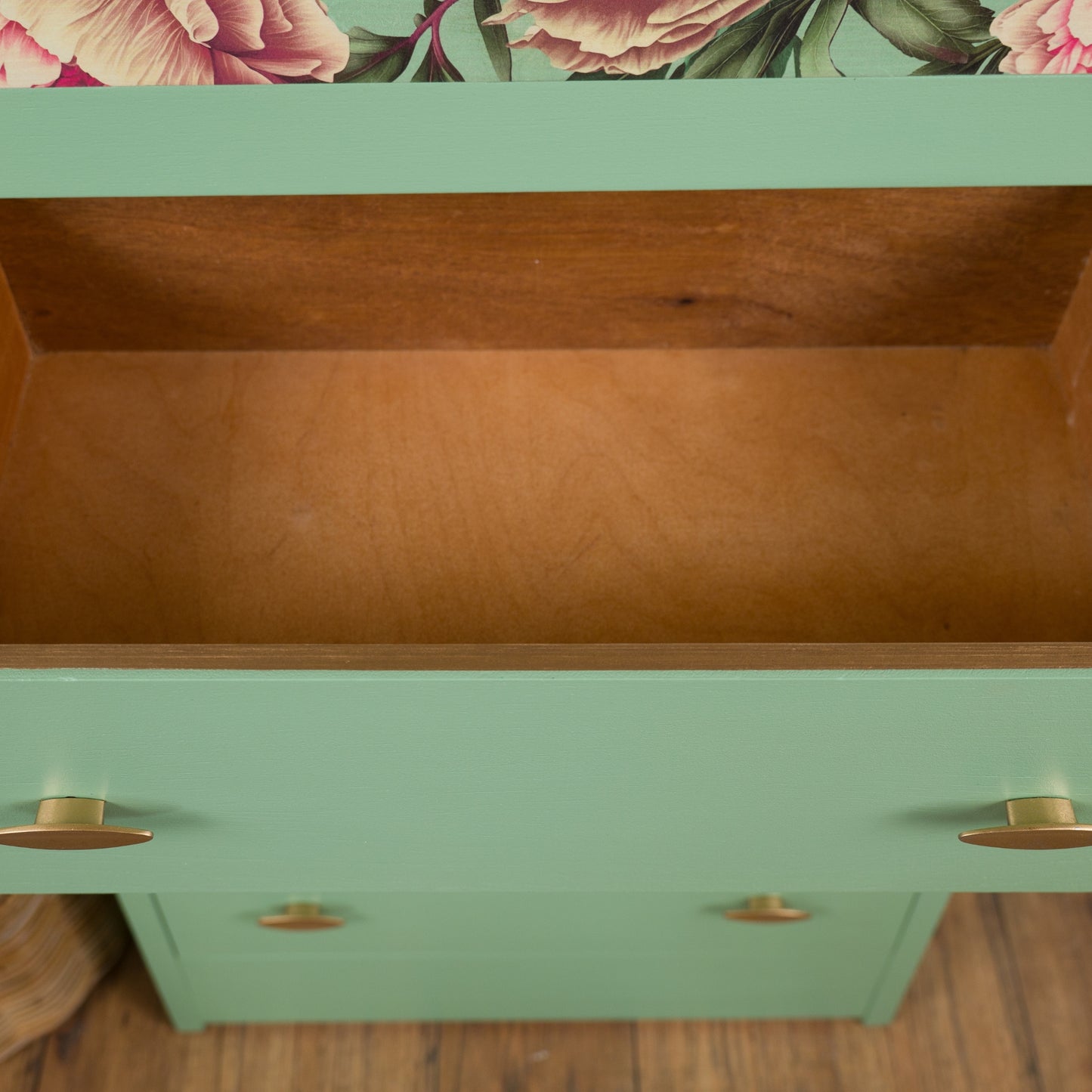 Hand-Painted Vintage Chest of Drawers | Mint Green & Floral Design | Upcycled Furniture