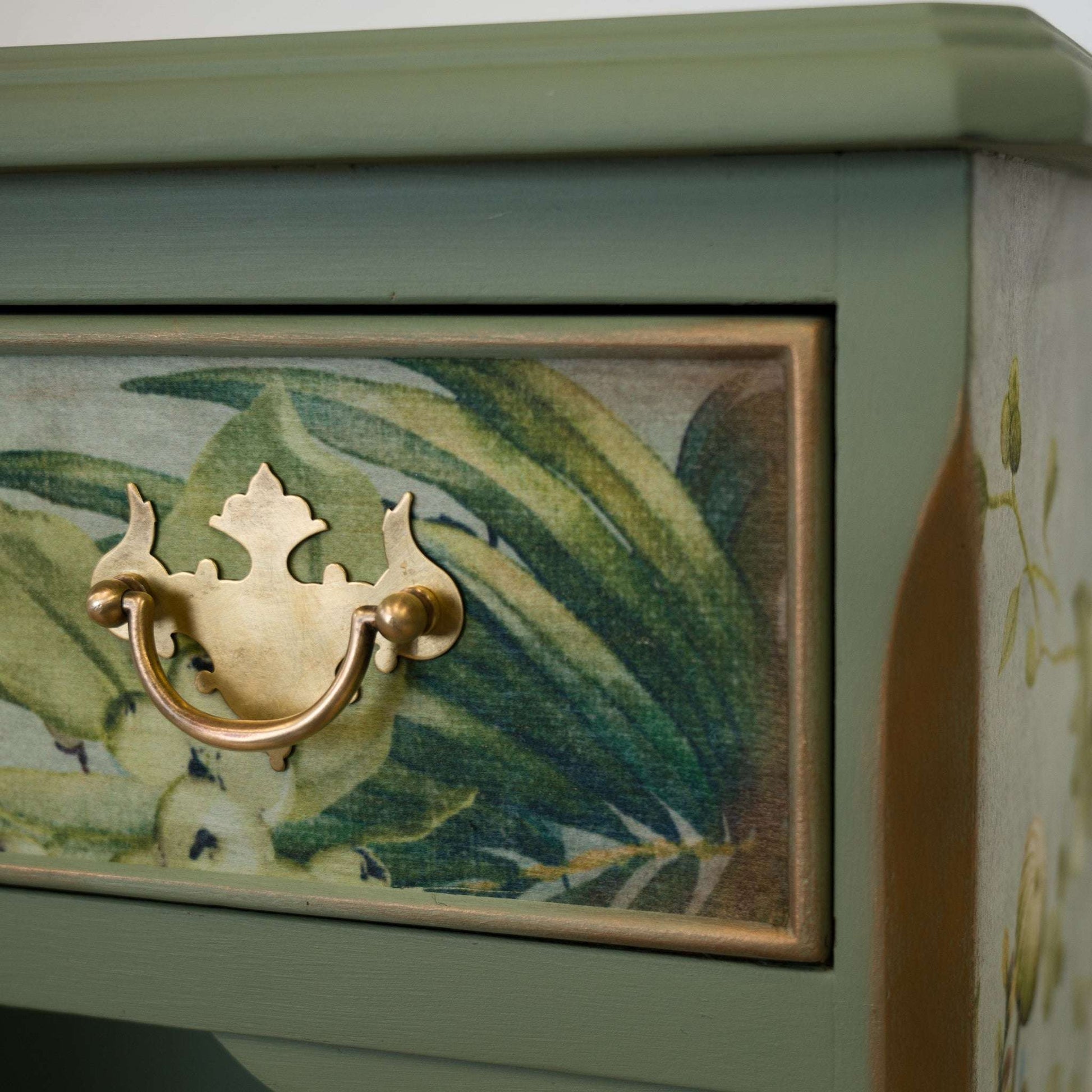Upcycled Enchanted Woodland Green Bedside Cabinet | Hand-Painted Vintage Furniture | Unique Frog & Floral Decoupage