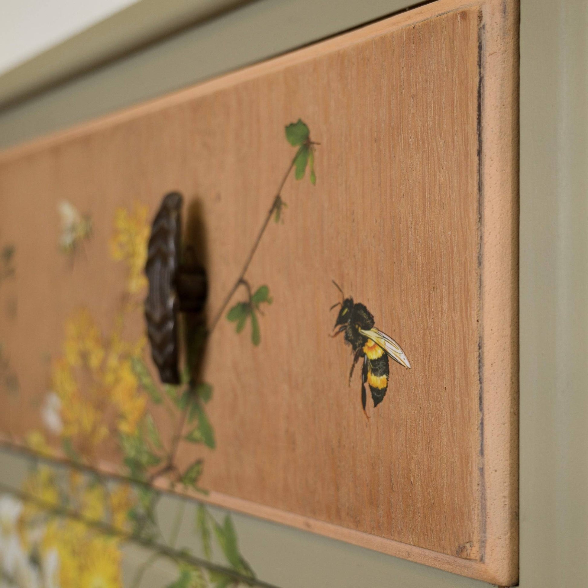 Vintage Upcycled Oak Chest of Drawers - Botanical Bee & Floral