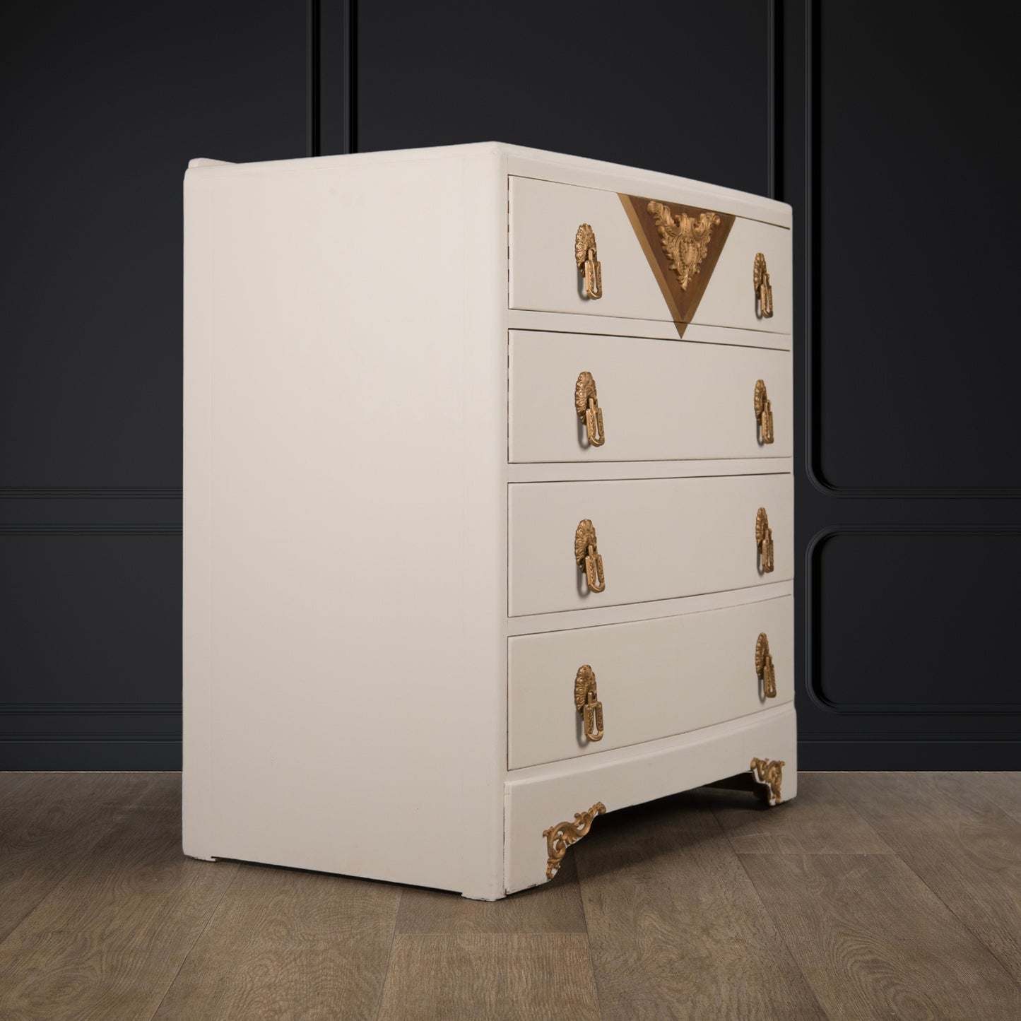 Vintage Upcycled B&E Chest of Drawers Cream Gold