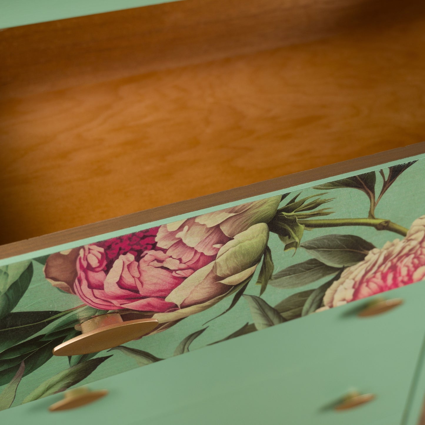 Hand-Painted Vintage Chest of Drawers | Mint Green & Floral Design | Upcycled Furniture
