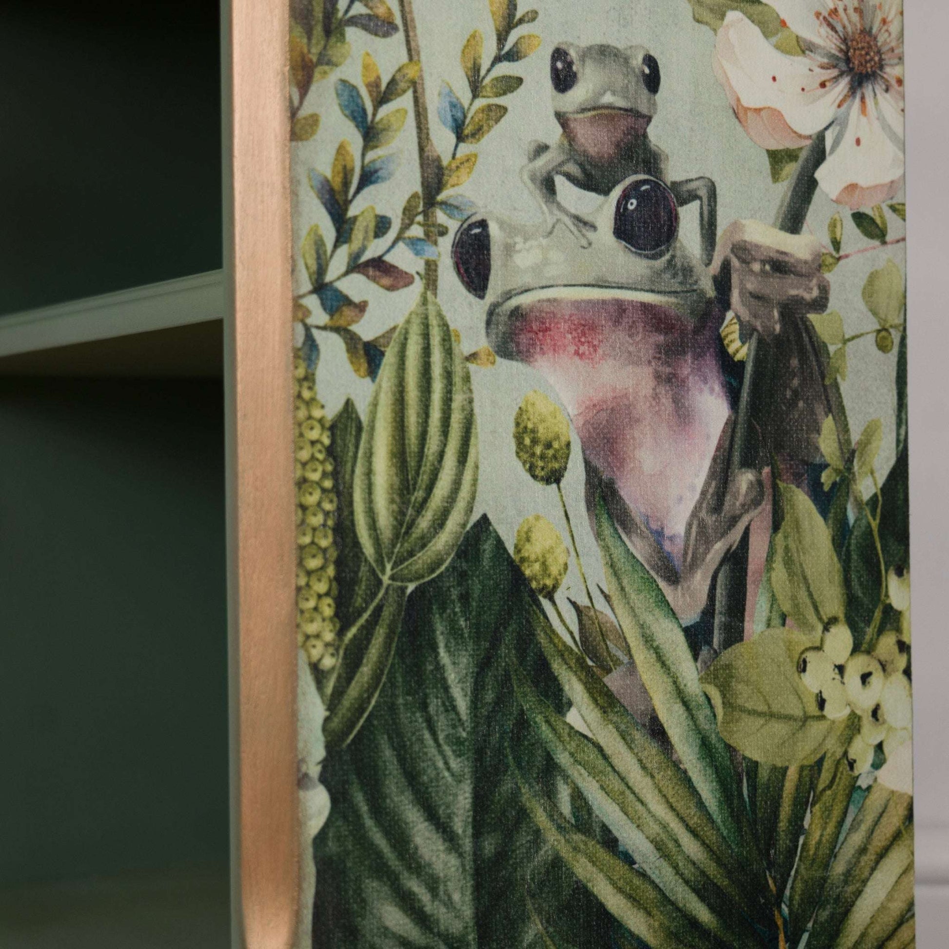 Upcycled Enchanted Woodland Green Bedside Cabinet | Hand-Painted Vintage Furniture | Unique Frog & Floral Decoupage