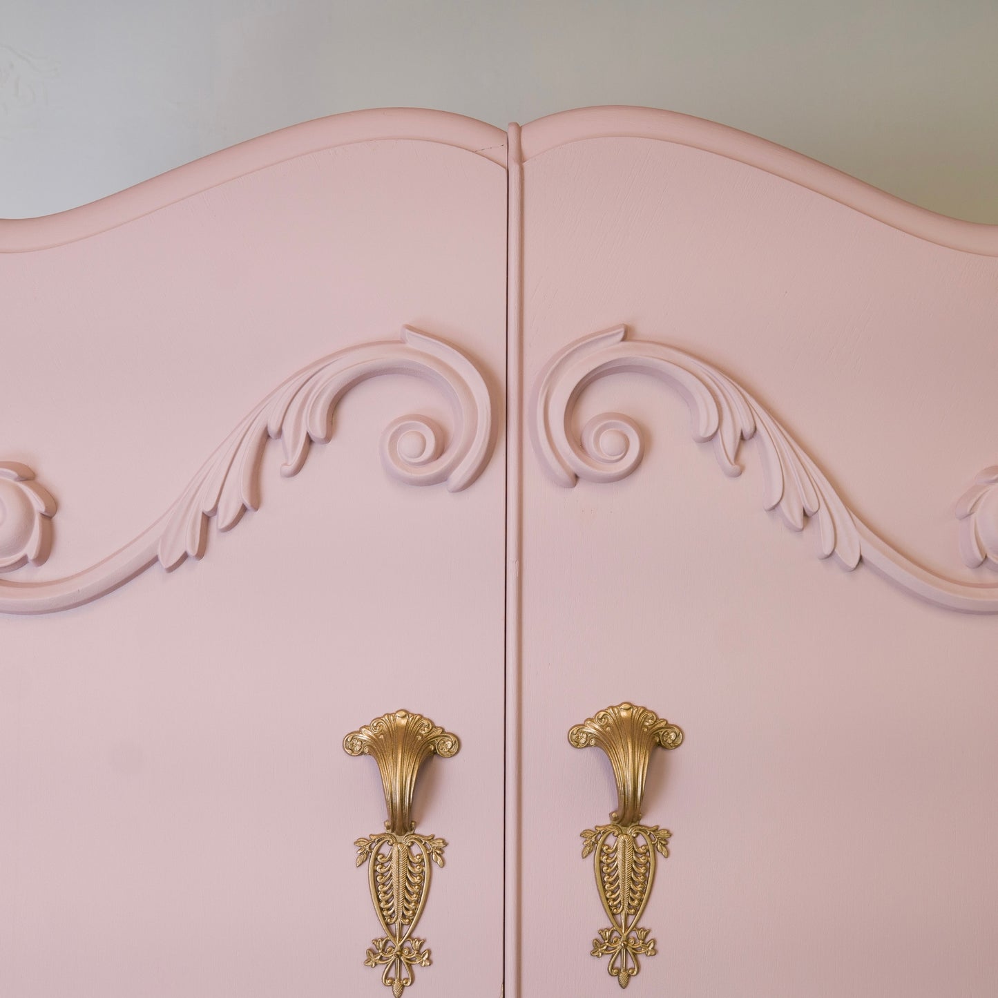 Vintage Upcycled Pink Wardrobe | Hand-Painted Armoire with WoodUbend Details | Elegant Nursery or Bedroom Storage