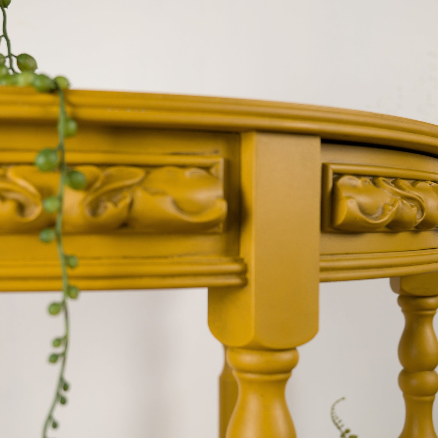 Bold Mustard Demi-Lune Table – Upcycled Vintage Half-Moon Console