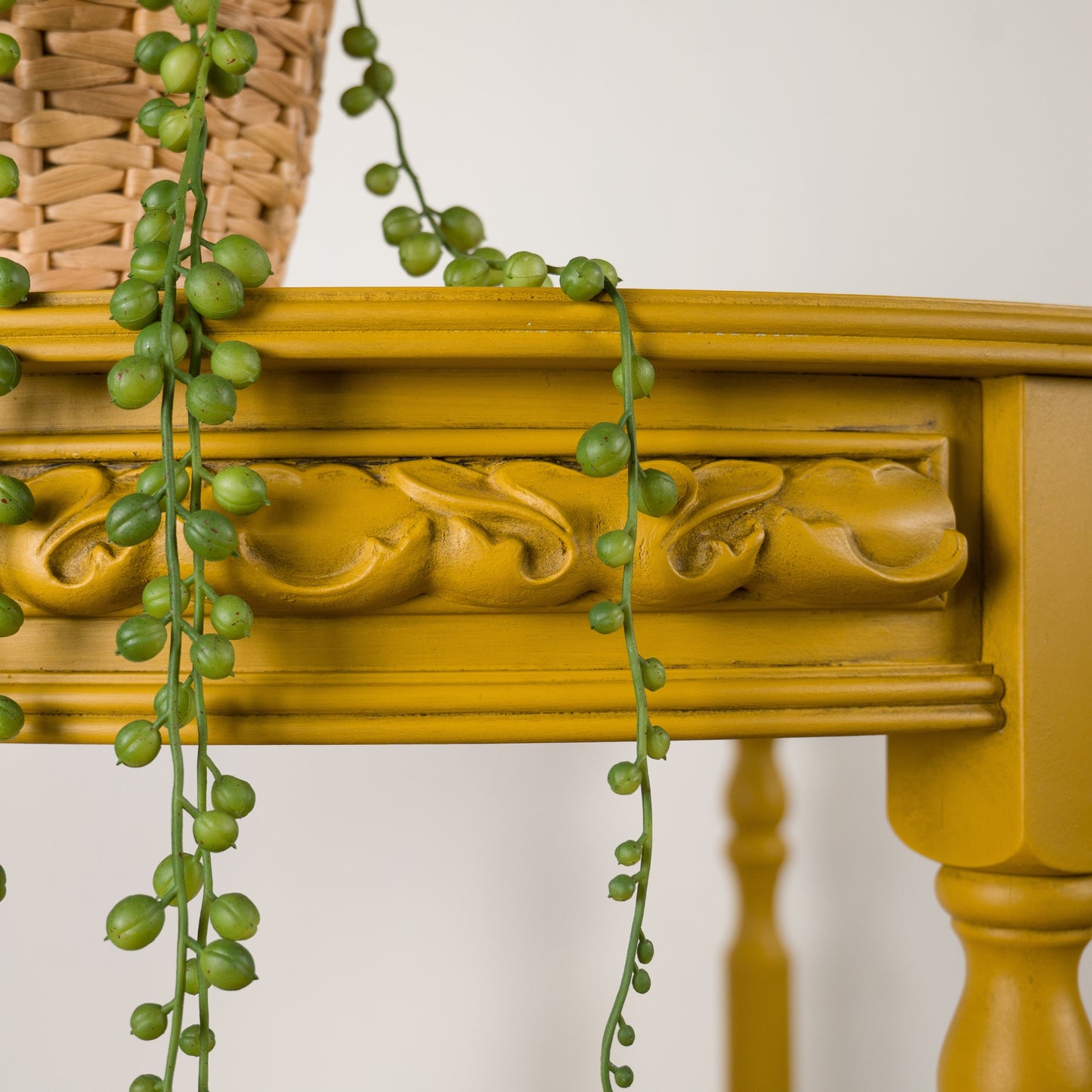 Bold Mustard Demi-Lune Table – Upcycled Vintage Half-Moon Console