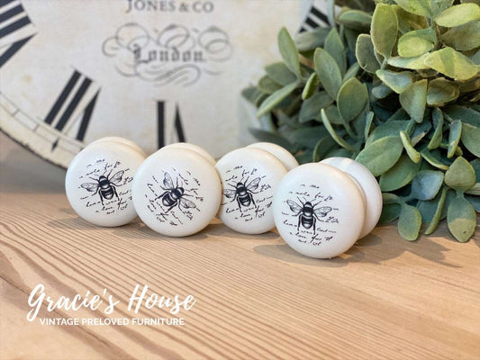Vintage Hand Painted Shabby Chic Industrial French Maison Wooden Knobs