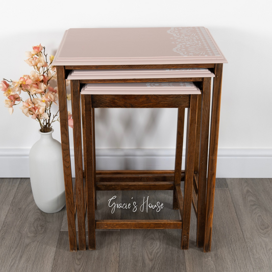 Vintage Oak Pink Nesting Tables